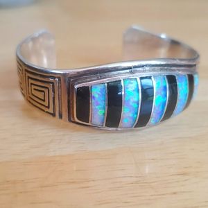 Black opal and sterling silver bracelet